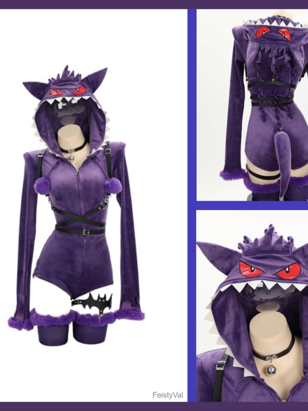 Velvet Hooded Onesie Bodysuit Plush Romper with Belt Socks Tail Cosplay